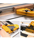 Hardcore Double Feather Loc Board For Table Saw And Router Table Adjustable Woodworking Safety Tool gripping wood during cutting.