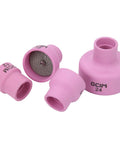 Ceramic Welding Cup Set With No 12 No 14 No 16 No 24 Cups 0.1 Inch Thick Alumina Gas Lens Kit visible in four pink cups.