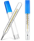 Glass Oral Thermometer 2 Pack For Adults And Kids, Fast Reading Fever Indicator, Dual Fahrenheit And Celsius Scales, Armpit Or Oral Use, Easy To Clean Glass Thermometers For Home Health, blue caps