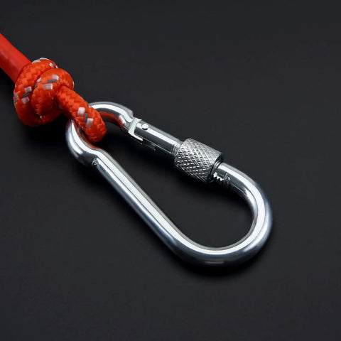 Heavy Duty 6mm Floating Marine Rope 32 Ft Reflective Orange with metal carabiner for boating, fishing, kayaking, and more.
