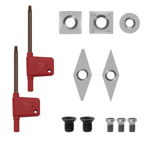 Badass Five Piece Wood Turning Lathe Chisel Set Featuring Rock Solid Tungsten Carbide Tips And Built Tough Square Stainless Handles with inserts and wrenches