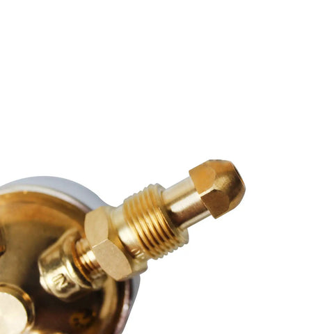 Close-up of brass fitting on Two Piece Welding Gas Regulator Set For Oxygen CGA-540 And Acetylene CGA-510 With Dual Gauges