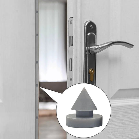 Close-up of gray 50 Pcs Rubber Door Silencers For Metal Door Frames Half Inch Diameter Anti Collision Silencers installed