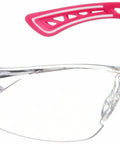 Rush Plus Small Safety Glasses With Platinum Anti Fog Coating Pink And White Frame Clear Lenses Ultra Sporty Vibe Look Narrow Face Friendly Flexible Temples Microfiber Pouch Included