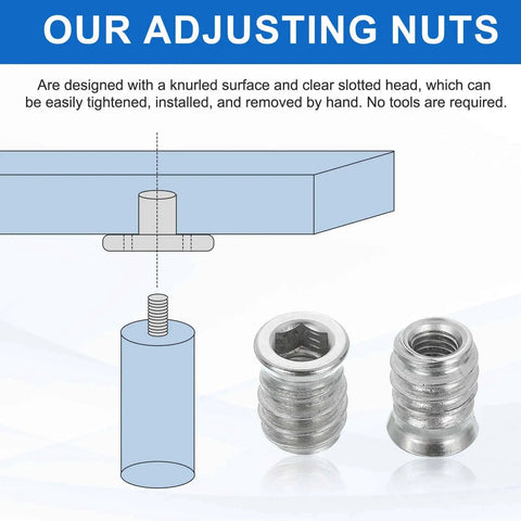Rugged Wood Threaded Insert Nuts M6x15mm Hex Socket Drive 304 Stainless Steel Set Of 12 with installation diagram
