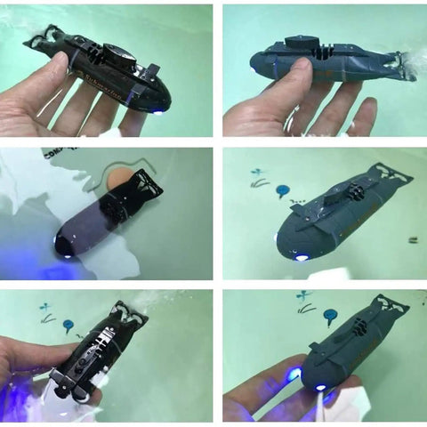 Various angles of Mini RC Submarine With 2.4G 6CH Remote Control Movable Tail Mosasaur Design Realistic Water Toy in action.