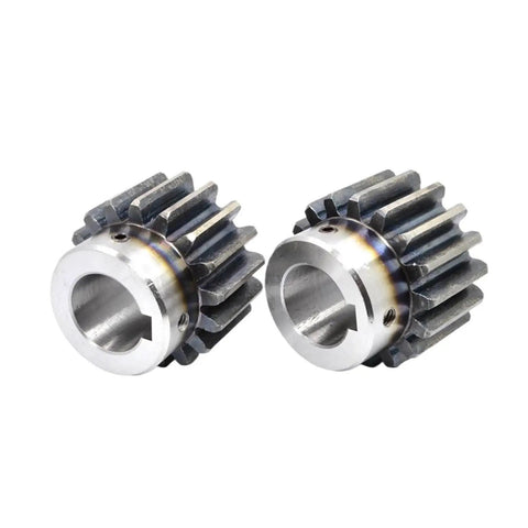 Premium Heavy Hitting 2 Piece 2.5 Modulus Spur Gear Motor Pinion Set Featuring Step Keyway And Shoulder Design Hardened Steel.