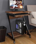 Cute standing desk with keyboard tray and CPU shelf, made of MDF, perfect for home office use, featuring adjustable height.