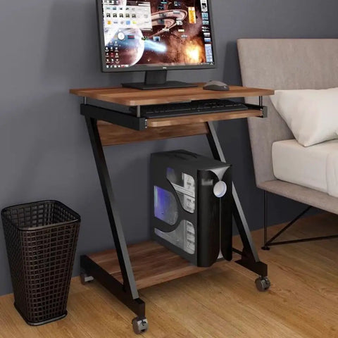 Cute standing desk with keyboard tray and CPU shelf, made of MDF, perfect for home office use, featuring adjustable height.