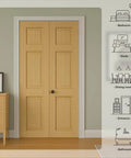 Unfinished Paneled Pine Bi-Fold Door 30x80 Inches For Closet And Interior Use With Hardware Kit And Handle Built Tough, Barn Style Wood Slab Door For Rustic Modern Homes installed in bedroom doorway