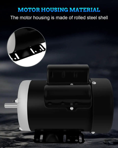 Half HP Electric Motor That Doubles as a Workhorse for Agricultural Compressors, robust steel housing, close-up view