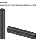 2 black aluminum M3 standoff spacers, 25mm long, 1/8 in ID x 3/16 in OD, female threaded