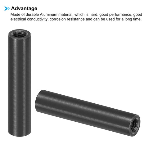 2 black aluminum M3 standoff spacers, 25mm long, 1/8 in ID x 3/16 in OD, female threaded