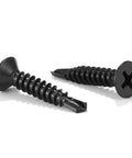 Tough As Nails Size 8 By 1 Inch 410 Stainless Steel Sheet Metal Screws Packed With One Hundred Flat Head Units showing black oxide finish.
