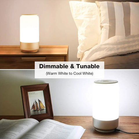 Smart Table Lamp For Bedroom With Alexa And Google Home Compatibility next to bed and book, dimmable and tunable lighting