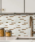10 Sheet Peel And Stick Backsplash Subway Tile In Copper Beige Marble Look For Kitchen And Bathroom above kitchen counter