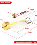 RC Gas Fuel Tank Bottle 260ml Transparent Plastic for RC Airplanes with metal cap, showing dimensions and inlet outlet features.