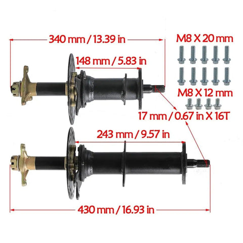 Rear Axle Kit Differential With Beefed Up 36V 1000W Brushless Motor for DIY racing setups, includes bolts and measurements.
