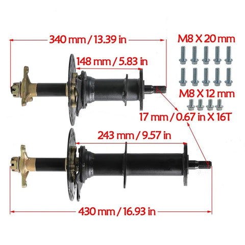 Road Ready 30 Inch Rear Axle Kit With 48V 1000W Brushless Motor And 60 Amp Controller Plus Diff Gearbox And Foot Brake dimensions and parts.
