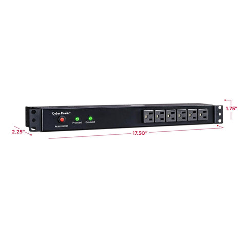 Rackbar Rackmount Surge Protector With 18 Outlets, 3600 Joules Of Power Protection, 15 Foot Cord, 1U Mount, 120V 15A, front view