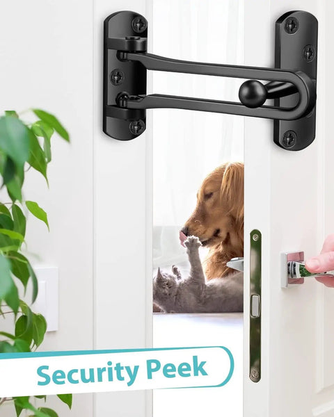 Top Shelf Swing Bar Door Lock Latch Built Tough With Real Aluminum Alloy And Satin Nickel Finish for secure room checks with pets.