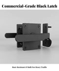 Milageto Easy to Install Sliding Bolt Gate Latch-Heavy-Duty Steel Construction, Sliding Bolt Latch, for Gates, Wooden Fences, Black, detailed view of black latch.