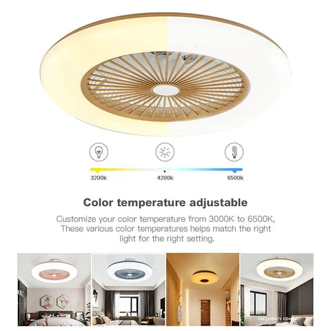 Slick Modern Ceiling Fan And Dimmable Led Light With Remote Control Boasts Three Speeds Smart Timer Dual Tone Lamp And Killer Airflow For Your Total Chill Out Comfort showing adjustable color temperatures.