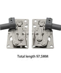 Soft Close Flip Out Tray Hinges One Pair With 45 Degree Tilt in stainless steel, shown with 97.5mm total length