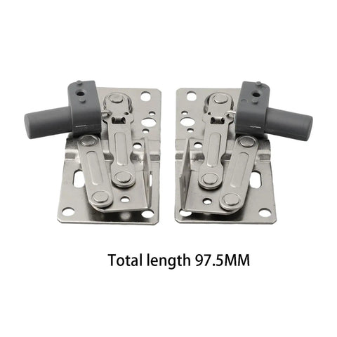 Soft Close Flip Out Tray Hinges One Pair With 45 Degree Tilt in stainless steel, shown with 97.5mm total length