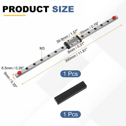 Product size of MGN9 300mm Linear Sliding Rail Kit With MGN9H Carriage Block And Mini Guide For Mini CNC Rigs And 3D Printers