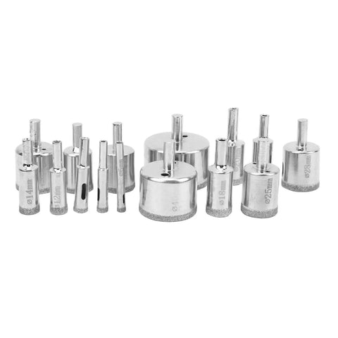 Heavy Duty 15 Piece Drill Bit Hole Saw Kit For Glass Marble Ceramic Tile And Granite Plating Coating Fast Chip Removal Water Lube Precision Boring Tools set