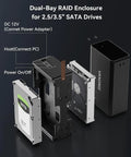 Dual Bay Raid Enclosure For 2.5 And 3.5 In Sata Hdd Ssd Aluminum External Dock With Fast Usb 3.0 Port showing internal components and drives.