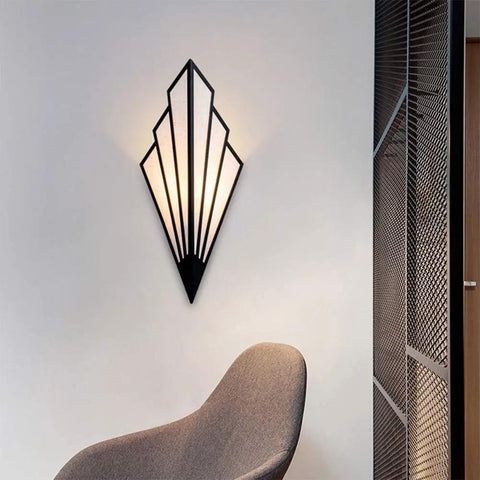 Fan Shaped Retro Wall Light Sconce with Linen Fabric Shade Art Deco Iron Body E14 Holder Black Finish in modern room
