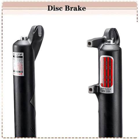 Fat Bike Front Fork With Air Suspension, 120mm Travel, disc brake mounts, magnesium aluminum build, close-up detail.