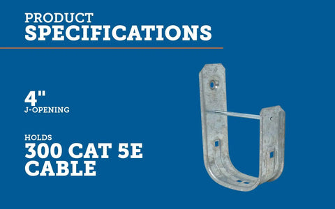 4 Inch J Cable Support Hook Workhorse Heavy Duty Zinc Plated Steel Cable Organizer Holds Up To 300 Cat 5E Wires Includes Snap In Retainer Bar
