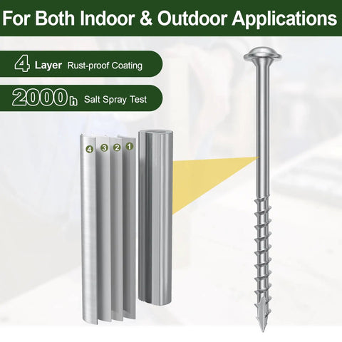 Image of Pocket Hole Screws One And A Quarter Inch, 320 Pcs Exterior Wood Screws Size 8 By One And A Quarter, Asymmetric Quick Drive Thread, showing rust-proof coating and layers.