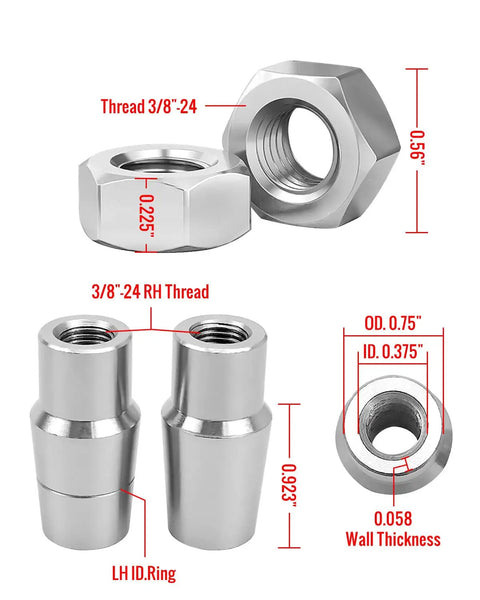 Beefed Up Heavy Duty Three Eighths By Three Eighths Twenty Four Thread Heim Joints Rod End Kit For Panhard Bar Left And Right Hand With.058 Bungs heat treated chrome plated 3/8-24 rod ends