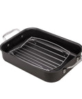 V-Shaped Roasting Rack For Even Heat In The Oven, Chrome Plated Steel, Fits Smaller Pans, 8 x 10.375 x 1.5 Inches, in a black pan.