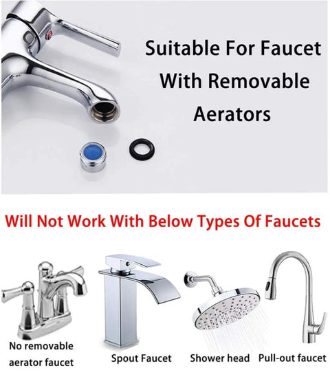 Diagram showing Brass Faucet Diverter Valve With Aerator, suitable for faucets with removable aerators, not spout or shower heads.