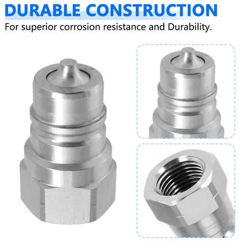 Heavy Duty Hydraulic Quick Connect Coupler Set 3/8 Inch NPT ISO 7241 A Pioneer Style With Dust Caps Poppet Universal Fit