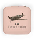 Top view of pink compact jewelry travel case with P-40 Flying Tiger design, carry on friendly mini organizer for purse or backpack.