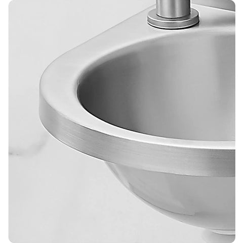 Close-up of wall mounted stainless steel hand wash basin for small spaces, durable 304 stainless sink with easy clean design.