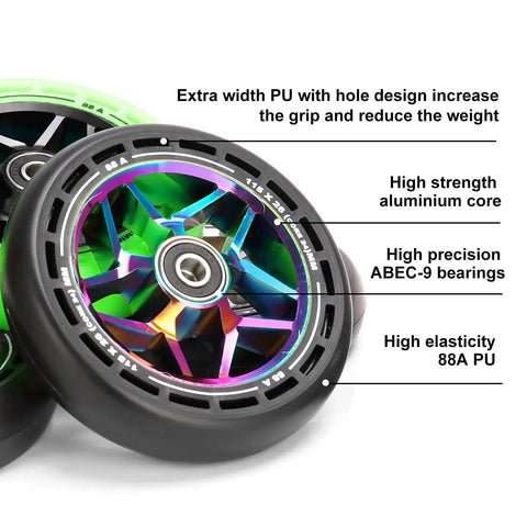 Pro Scooter Replacement Wheels 115x26mm Extra Wide With Hole Design PU 2 Pcs For Stunt Tricks Smooth Ride