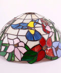 Cream Amber Hummingbird Stained Glass Lampshade Replacement 12 By 12 By 6 Inch with colorful flower and bird patterns.