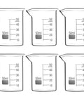 Sturdy Glass Beaker Set 50ml Six Pack, 3.3 Borosilicate Griffin Low Form Lab Glassware With Printed Graduations And Large Marking Spot