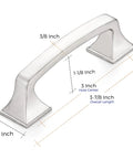 Illustration showing dimensions of Solid 3 Inch Square Arch Cabinet Pulls In Matte Black 25 Pack Big Drawer Handles For Kitchen And Bath