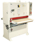 Heavy Hitter 10HP Industrial 36 Inch Wide Belt Sander For Busy Woodshops with front view and adjustable feed rate control.