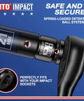 Close-up view of a Half Inch To One Inch Impact Socket Adapter for Wrenches and Ratchets, highlighting the detent ball system.