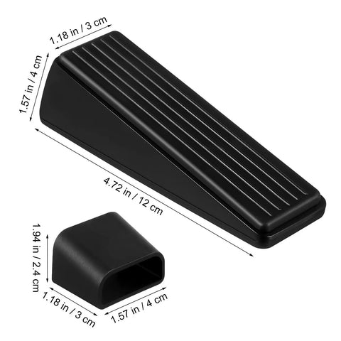 Four Pack Built Tough Heavy Duty Door Stoppers Zinc Alloy Wall Protector With Non Slip Surface Wedge For Home And Office Use Sturdy Anti Collision Security Door Stops, black wedge with dimensions