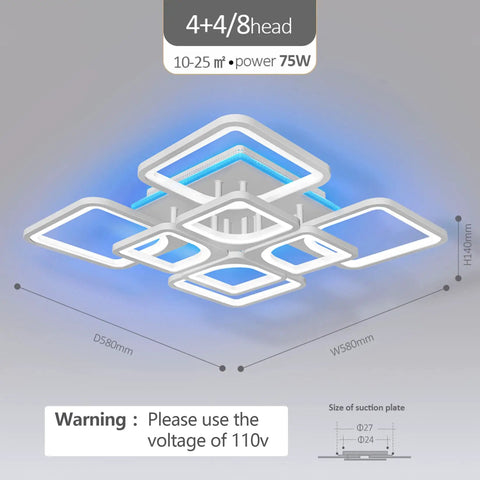 LED Ceiling Light Dimmable With Remote Control, Dope Modern Square Ceiling Lamp 75W Front Light Plus 5W RGB Backlight, dimensions displayed.